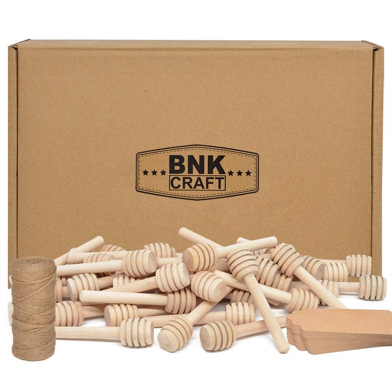 BNK 100Pcs 3 Inch Wood Honey Dipper Sticks with Natural Jute Twine & Kraft Paper Tags for Honey Jar Dispense Drizzle Honey Wedding Party Family by BNK - Image 3